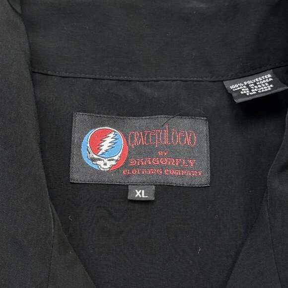 Vintage Grateful Dead By Dragonfly Skull Bertha Rose Button Shirt Black Mens Sz - Picture 5 of 13